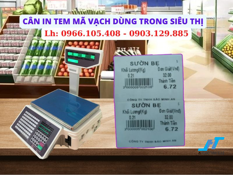 Cân in tem mã vạch dùng trong siêu thị được Cân Hoàng Thịnh cung cấp trên toàn quốc, báo giá cân điện tử vui lòng liên hệ 0966.105.408